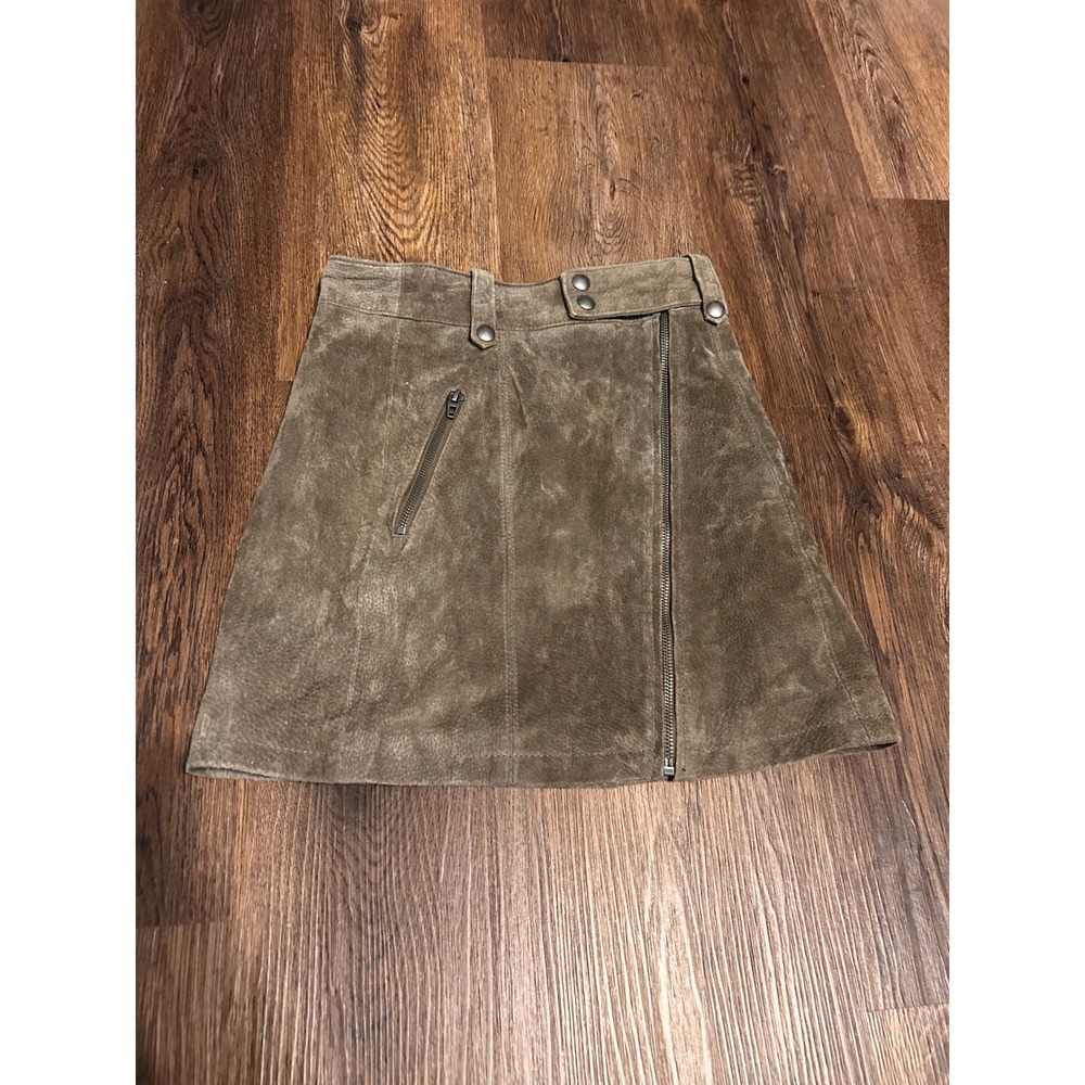 Blank NYC Suede Mini Skirt Olive Brown Leather Moto Zip 24 Size 0